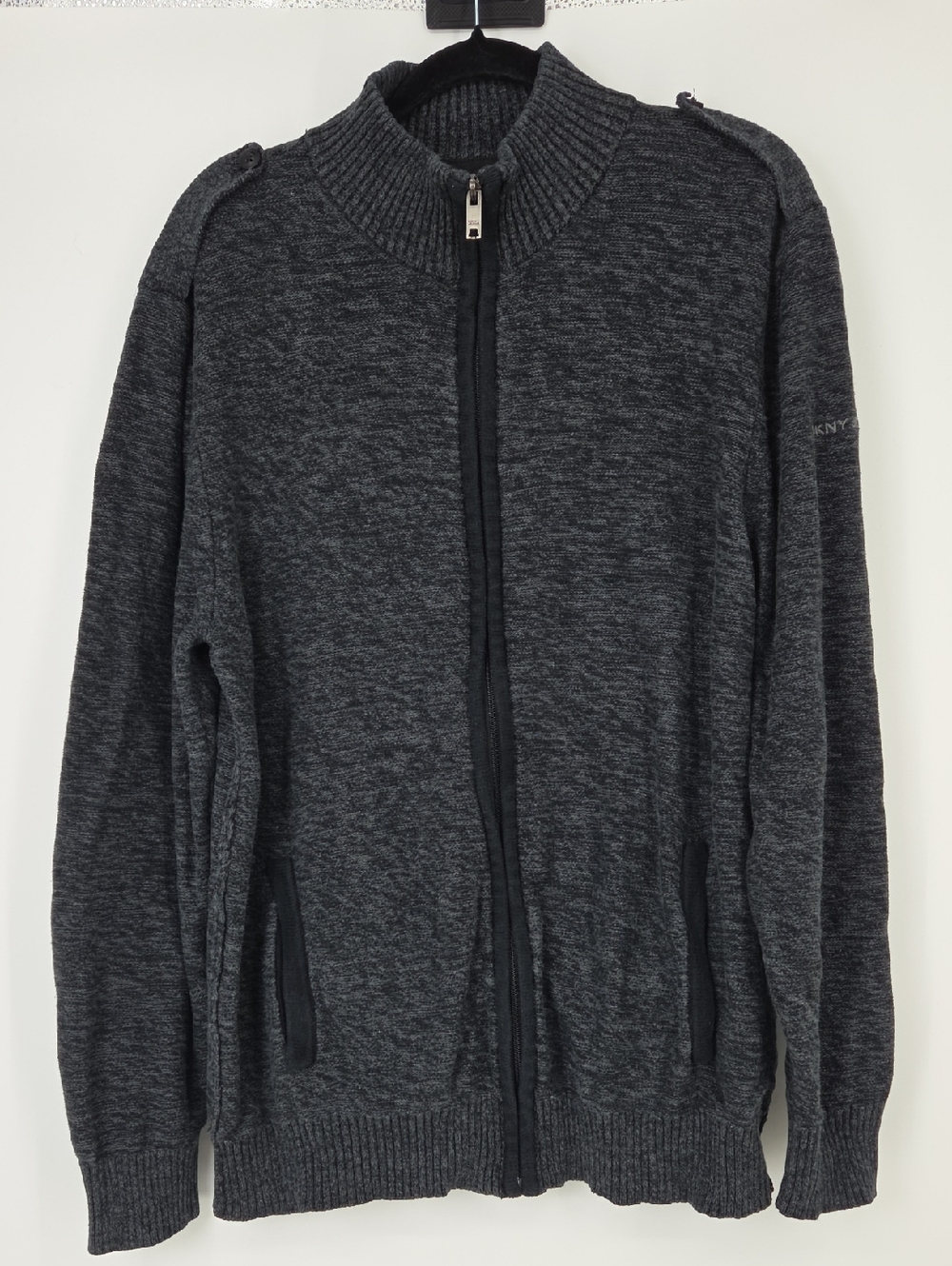 DKNY 100% Cotton Charcoal Heather Full-Zip Men's Sweater